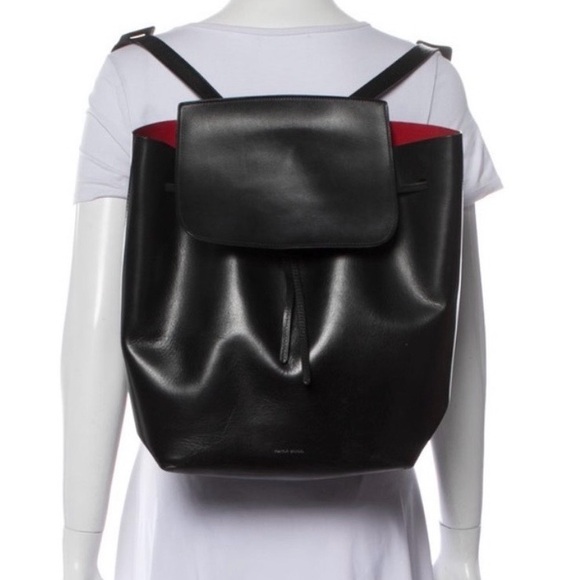 Mansur Gavriel Minimalist Leather Backpack in Black with Red Interior - Picture 3 of 14